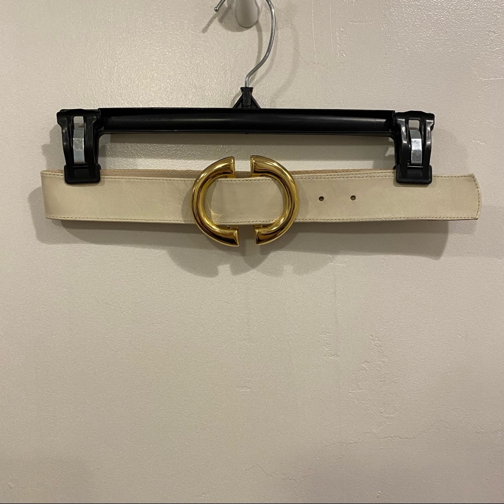 Vintage Christian Dior White Leather Belt Small